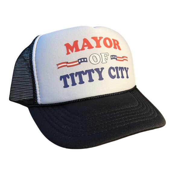 MAYOR OF TITTY CITY HAT FUNNY TRUCKER HAT AMERICAN FLAG SUMMER BOATING CAP - Picture 3 of 6